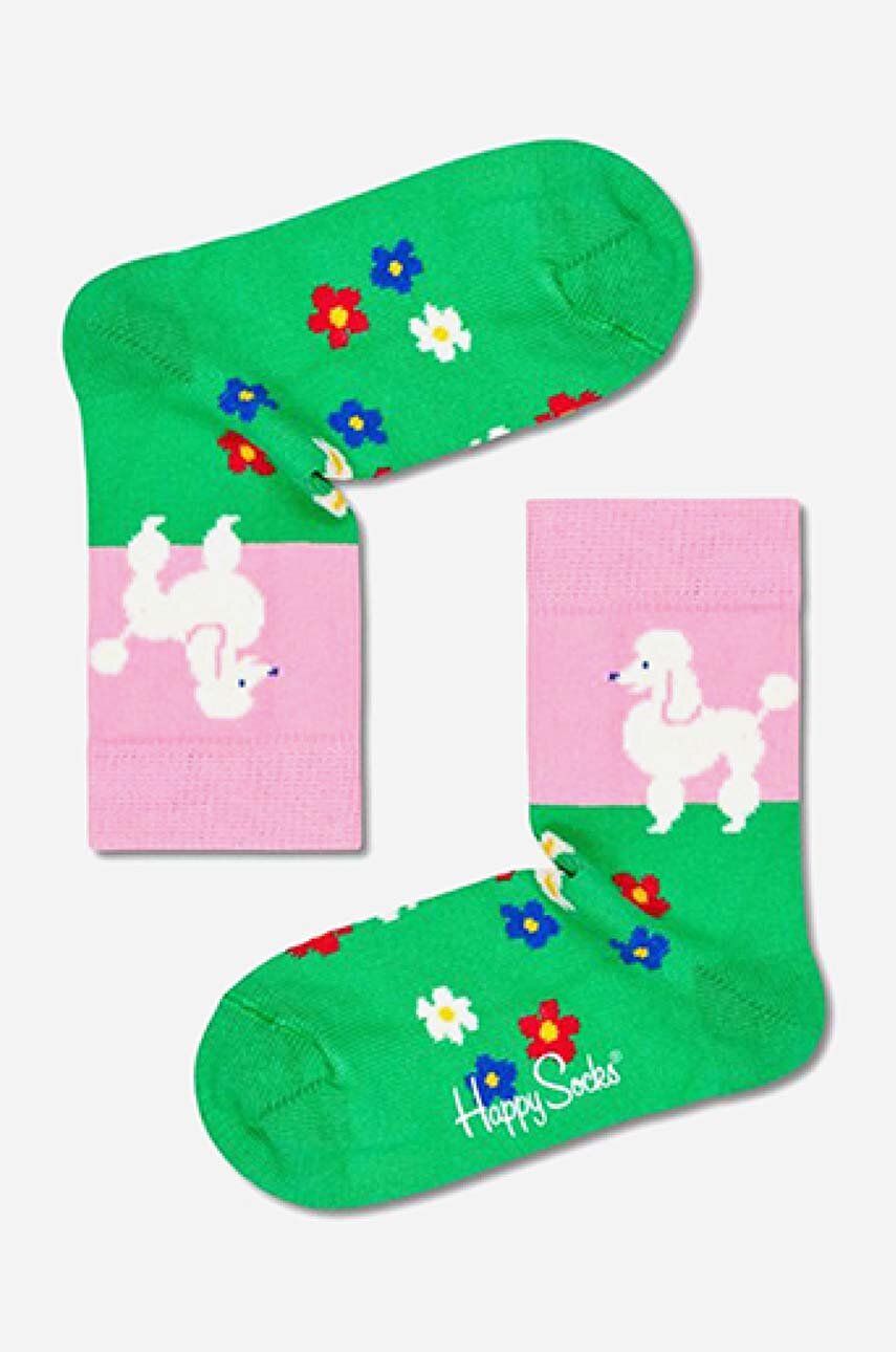 Happy Socks sosete copii Poodle & Flowers culoarea verde, Skarpetki dziecięce Happy Socks Poodle & Flowers KPDF01-7300