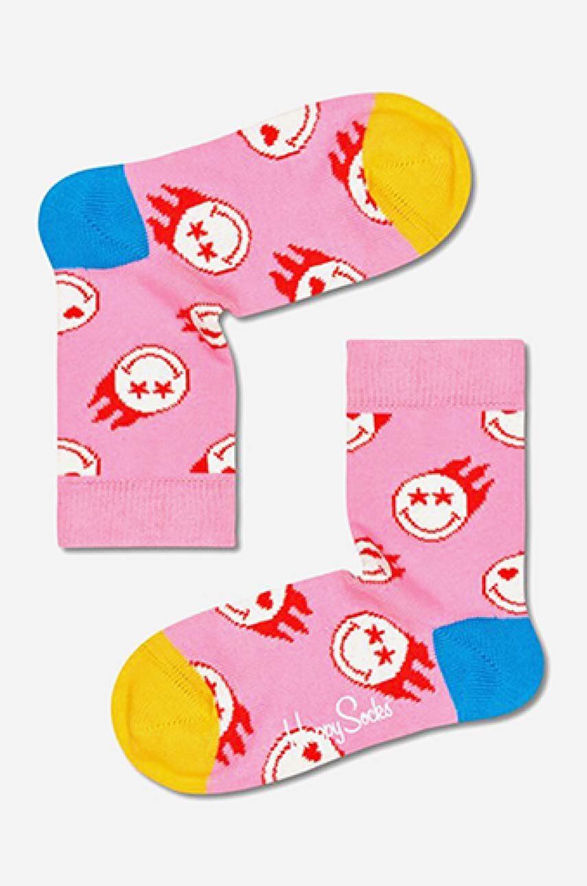 Dětské ponožky Happy Socks Flaming SmileyWorld růžová barva, Skarpetki dziecięce Happy Socks Flaming