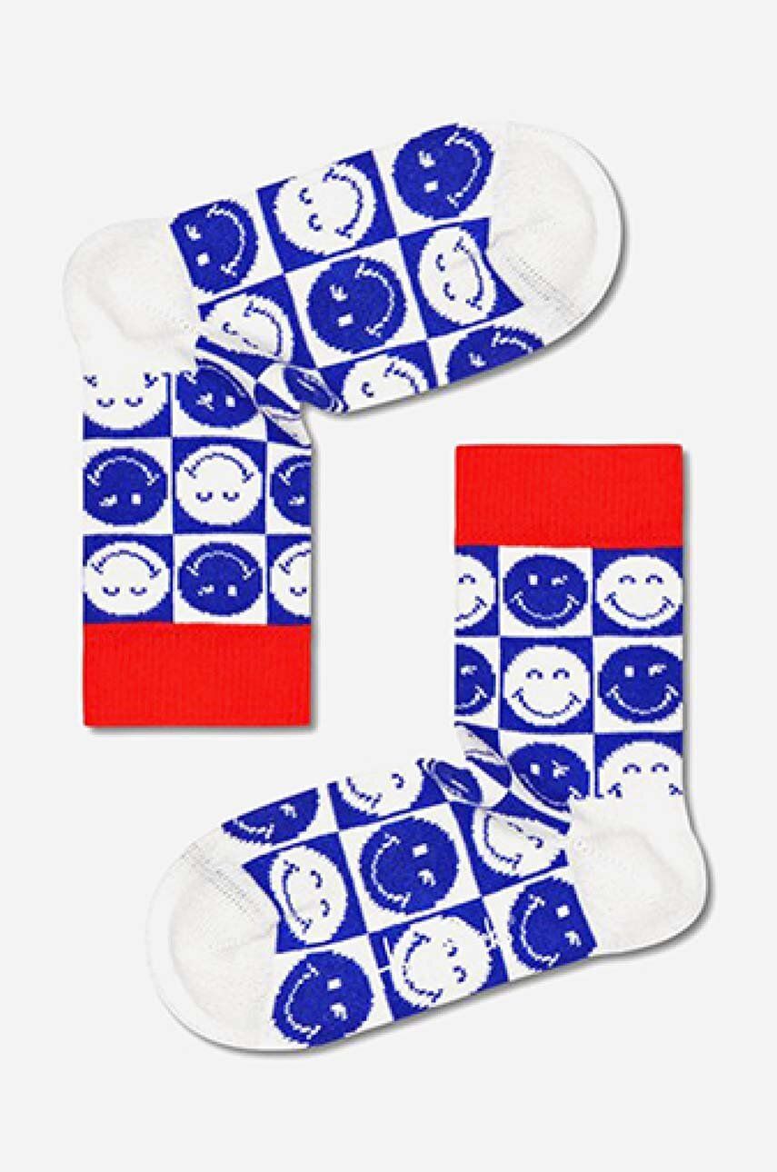 Happy Socks sosete copii Squared SmileyWorld culoarea alb, Skarpetki dziecięce Happy Socks Squared SmileyWorld KSMY01-6300