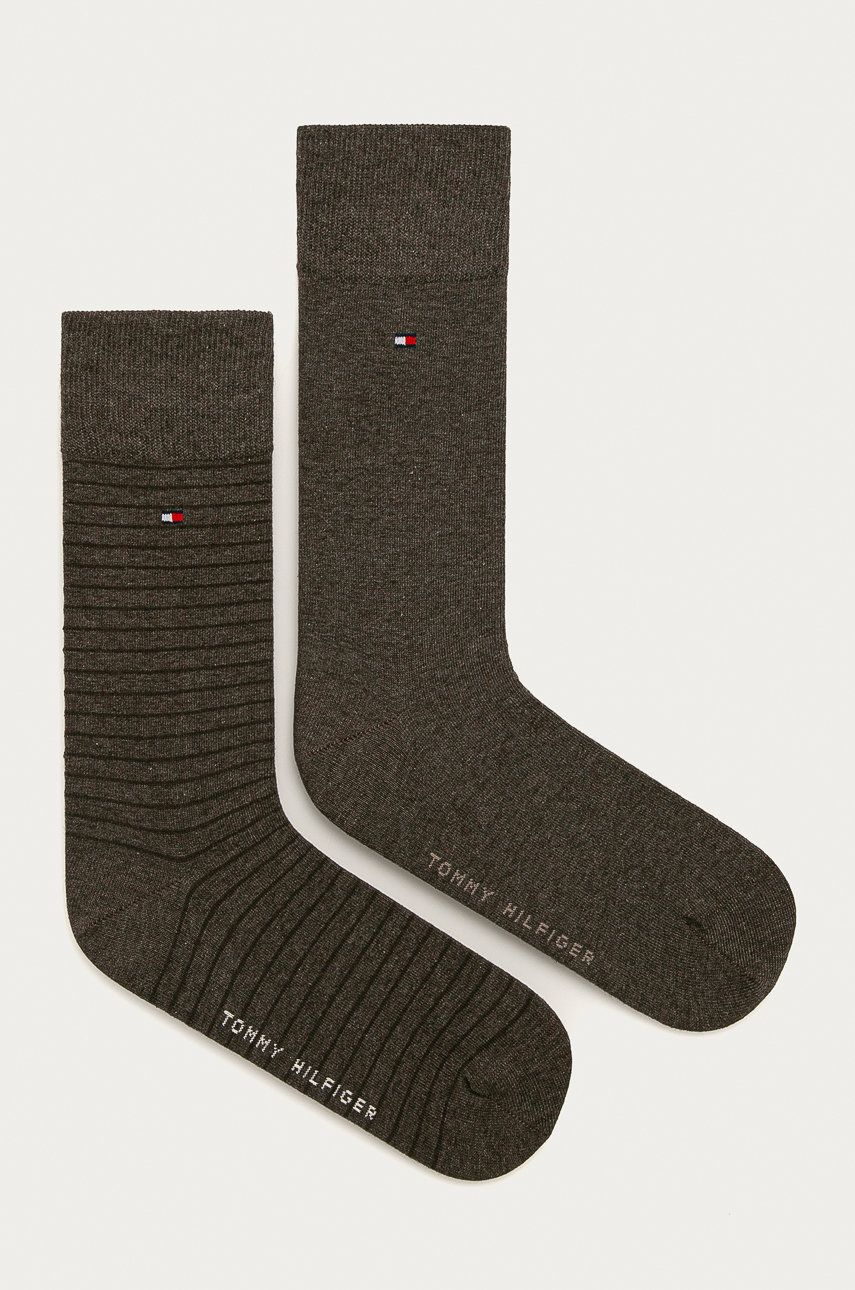 Ponožky Tommy Hilfiger 2-pack pánské, hnědá barva, 100001496
