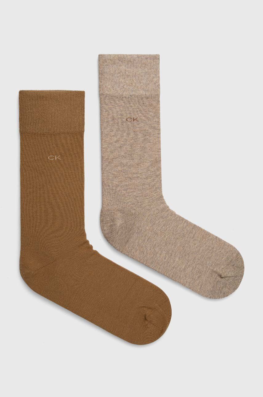 Levně Ponožky Calvin Klein 2-pack pánské, hnědá barva