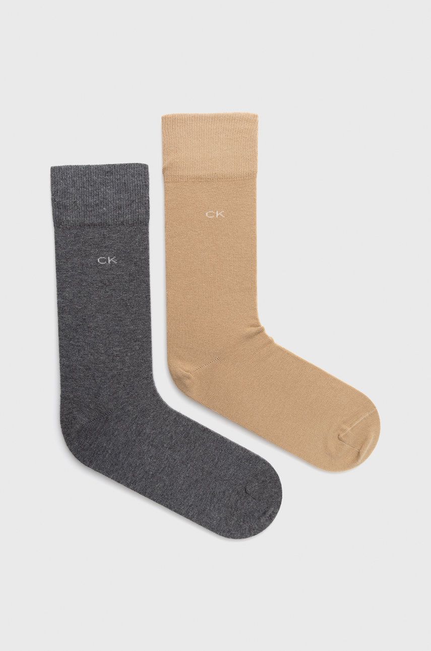 Levně Ponožky Calvin Klein 2-pack pánské, béžová barva