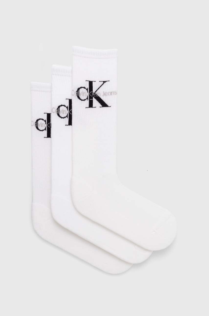 Levně Ponožky Calvin Klein Jeans 3-pack pánské, bílá barva, 701220514