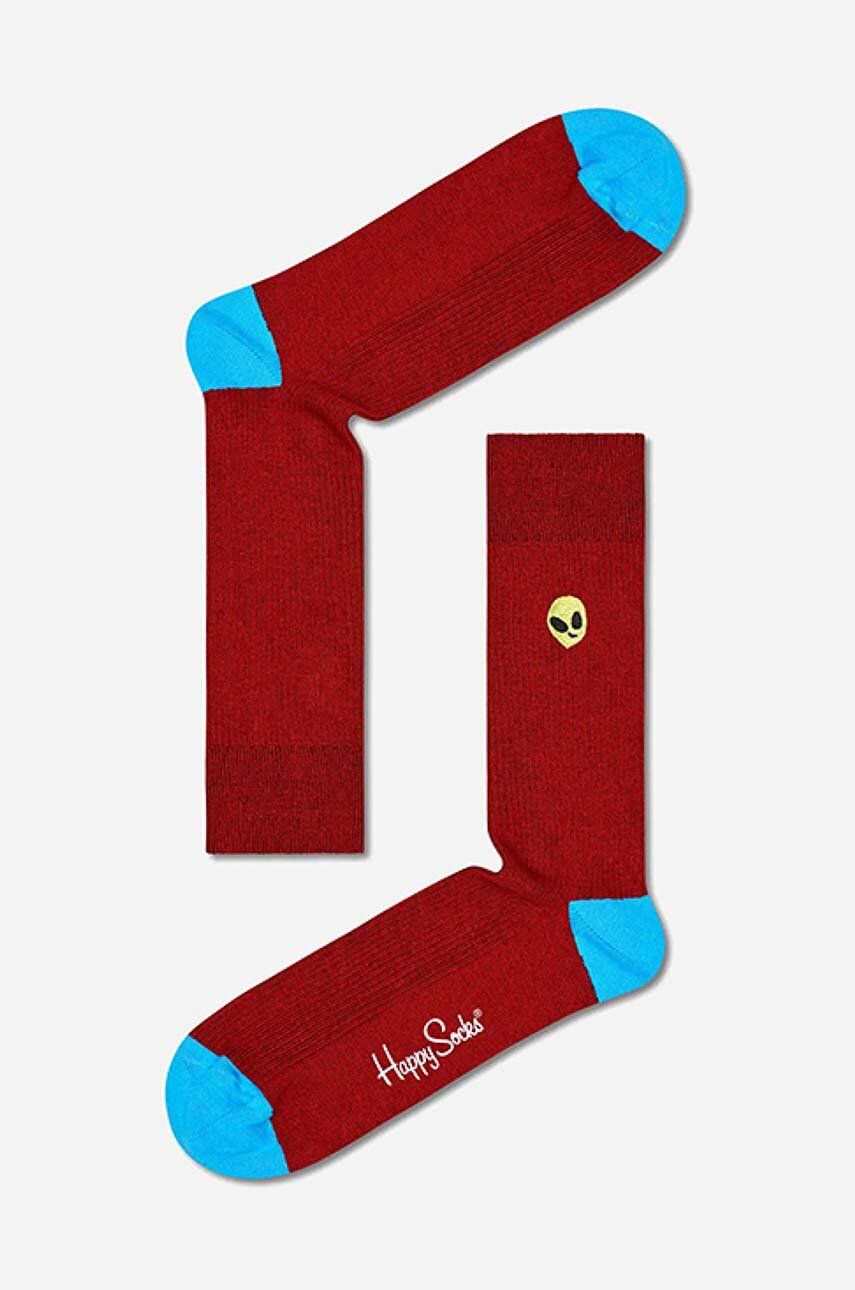 Ponožky Happy Socks Ribbed Embroidery červená barva, REALI01-4500 - červená -  86 % Bavlna