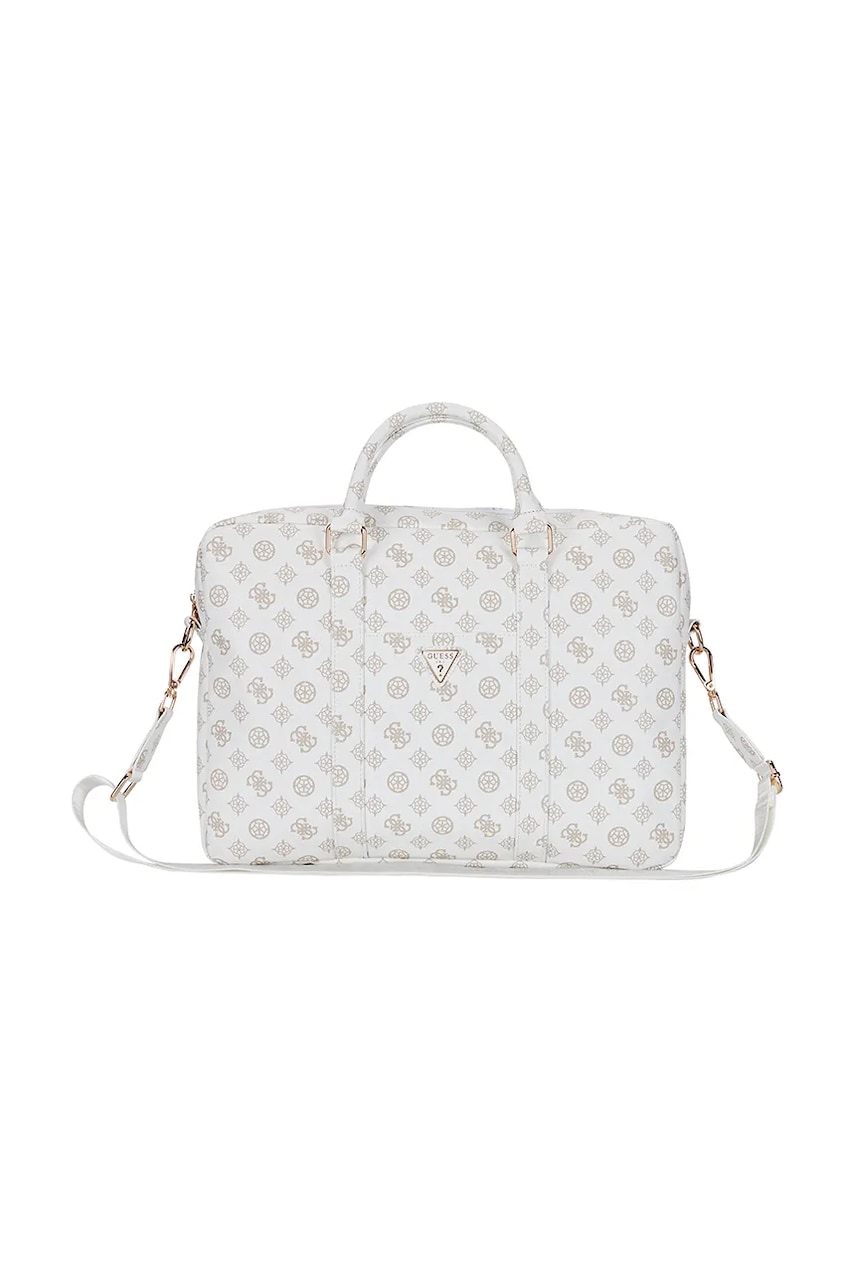 Levně Taška na notebook Guess 4G Peony Front Pocket Zipper Triangle Logo 16" bílá barva