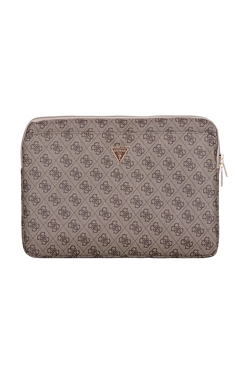 Levně Obal na notebook Guess Sleeve 14" 4G Zipper Pocket Triangle Logo hnědá barva, GUCS14ZP4DPTW