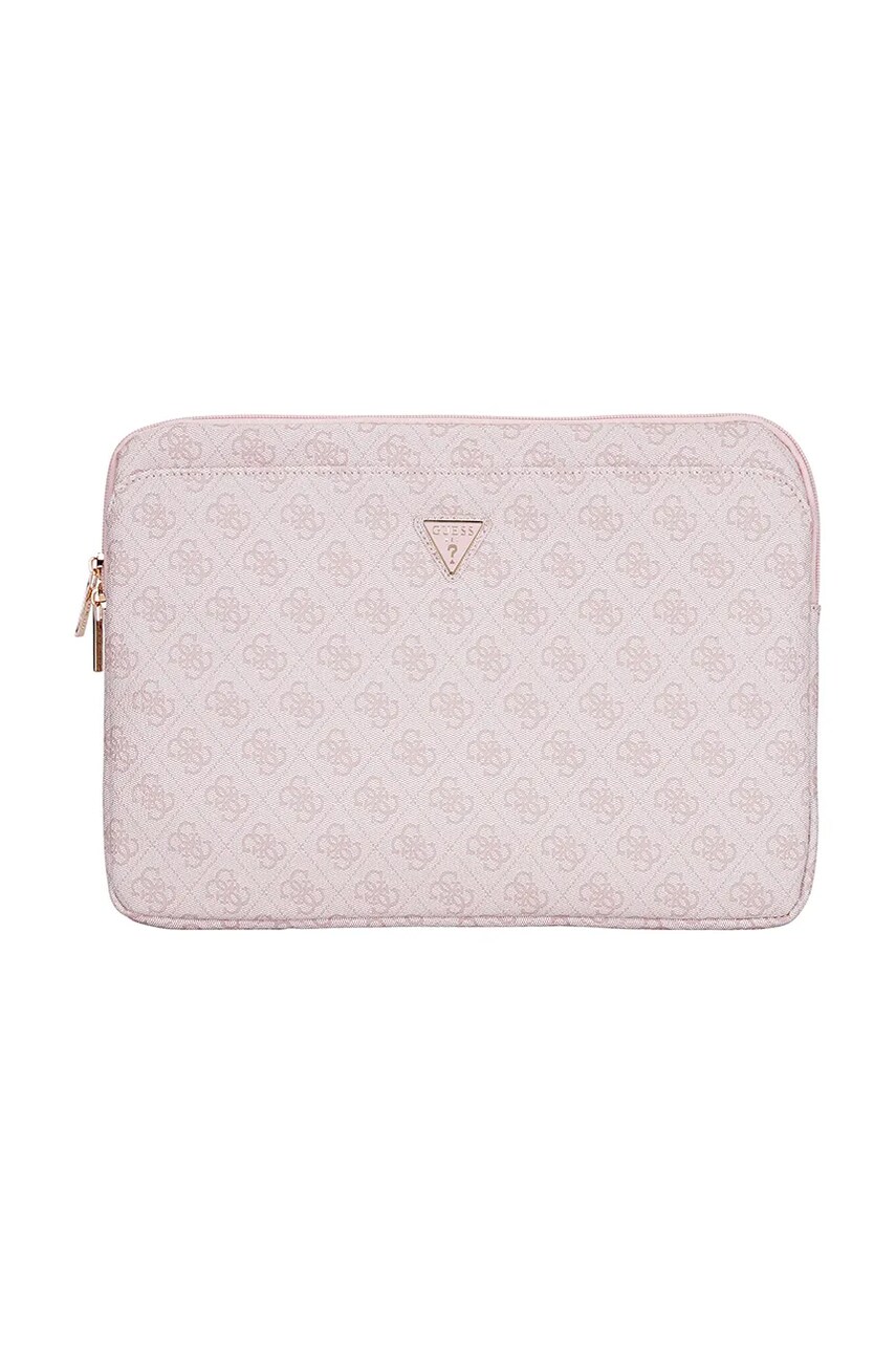 Levně Obal na notebook Guess Sleeve 14" 4G Zipper Pocket Triangle Logo růžová barva