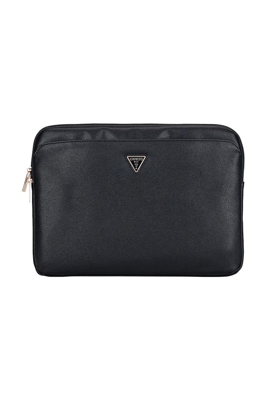 Levně Obal na notebook Guess Sleeve 14" Grained Zipper Pocket Triangle Logo černá barva, GUCS14ZPGTSPSK