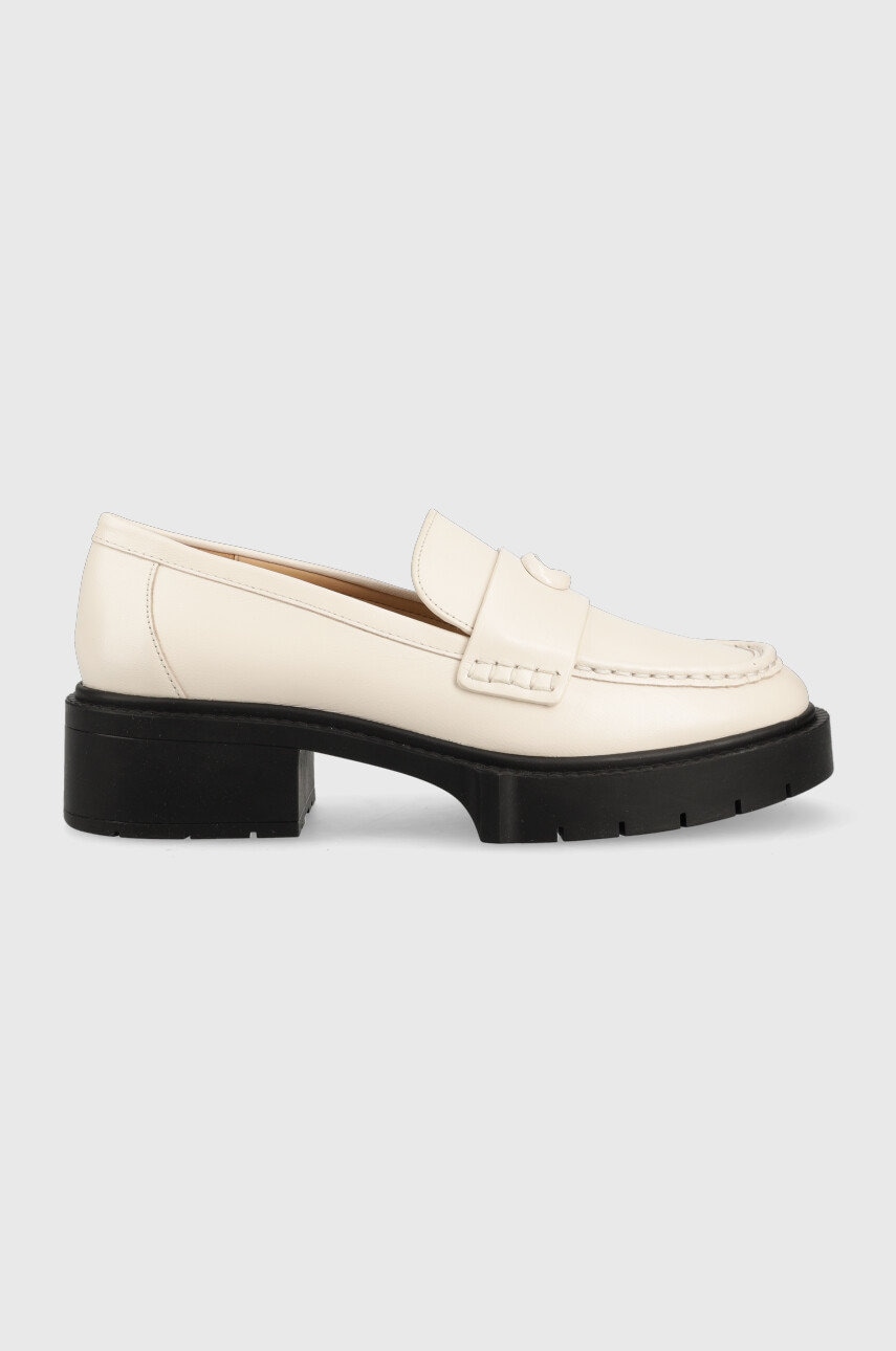 Coach mocasini de piele Cb990 Leah Loafer femei, culoarea bej, cu platforma