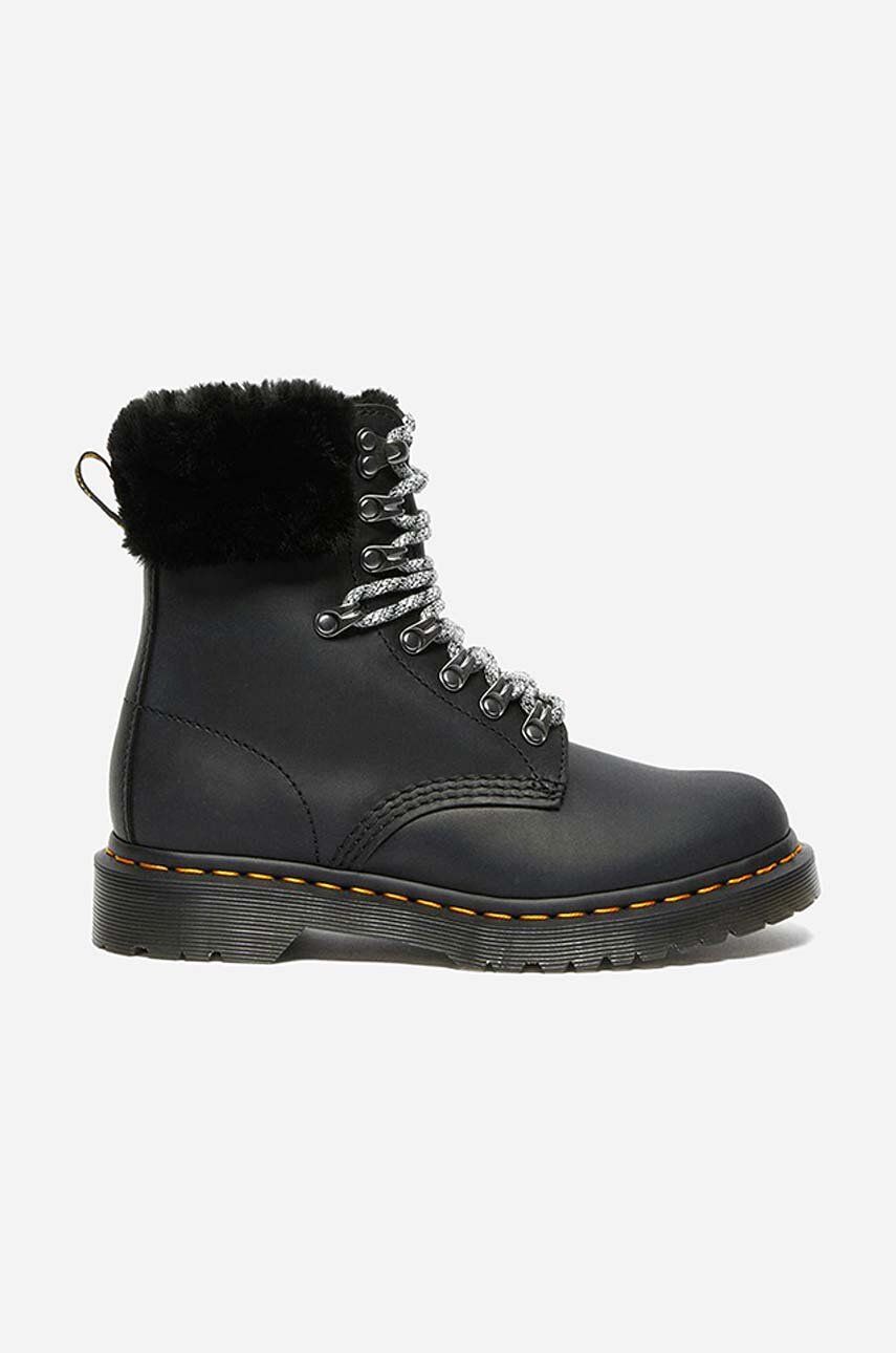 Dr. Martens bocanci de piele 1460 Serena Collar 26951001 femei, culoarea negru, cu toc plat, izolat 26951001-black