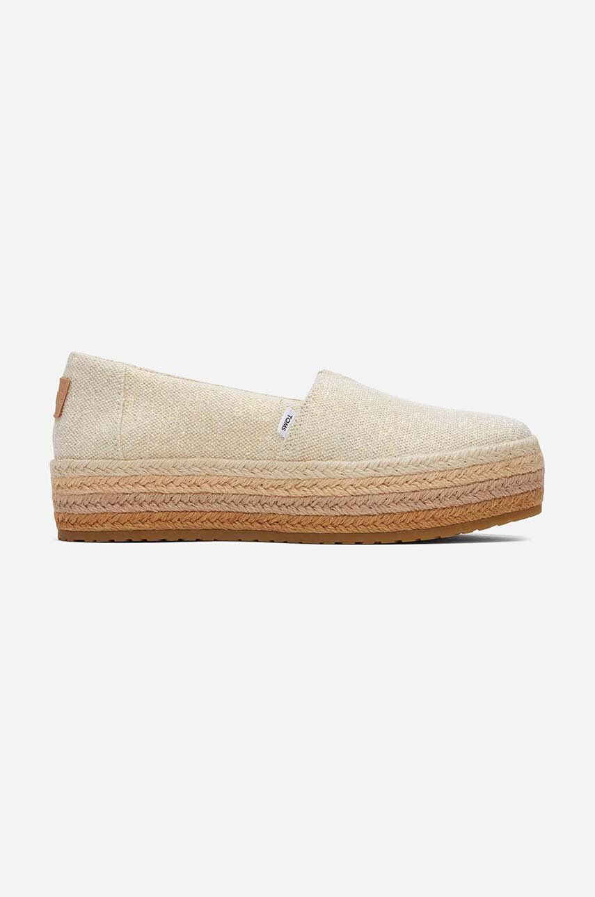 Levně Espadrilky Toms DARK NATURAL béžová barva, na platformě