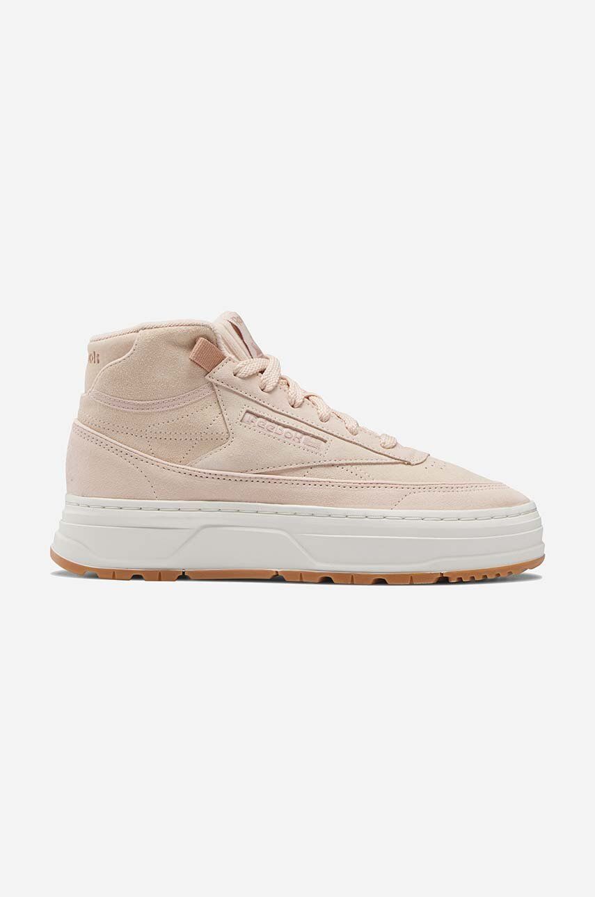 Levně Semišové sneakers boty Reebok Club C Geo Mid béžová barva, GV7037-cream