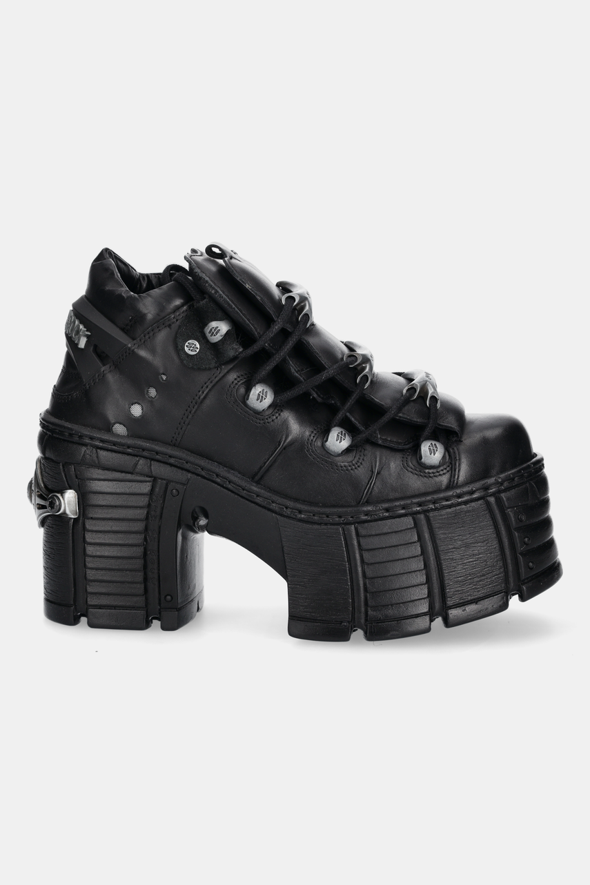 Кожаные полусапожки New Rock CRUST NEGRO цвет чёрный каблук кирпичик M-TM106-C2