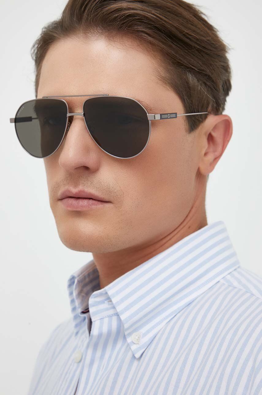 Sluneční brýle Gucci pánské, stříbrná barva - stříbrná -  Kov
