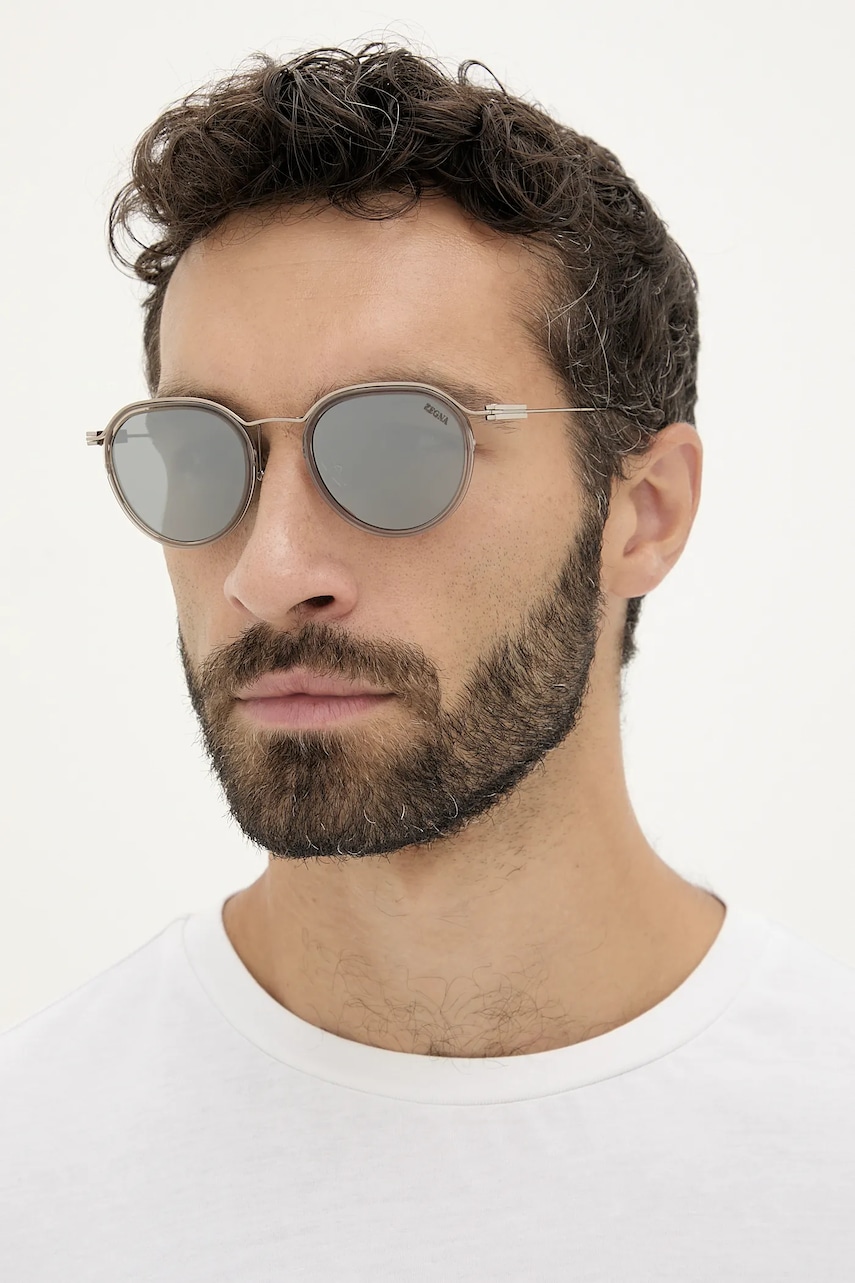 Levně Sluneční brýle Zegna pánské, béžová barva, EZ0246_5157A