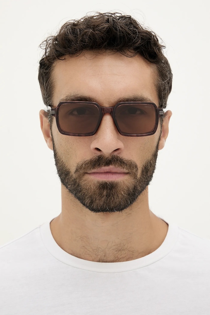 Γυαλιά ηλίου Zegna ανδρικά, χρώμα: καφέ, EZ0254_5571E φωτογραφία