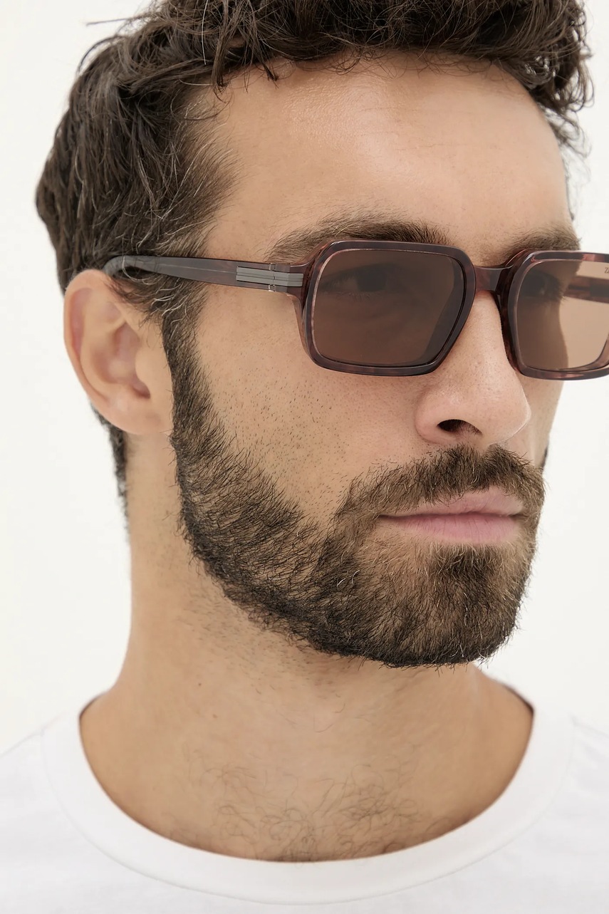 Γυαλιά ηλίου Zegna ανδρικά, χρώμα: καφέ, EZ0254_5571E φωτογραφία