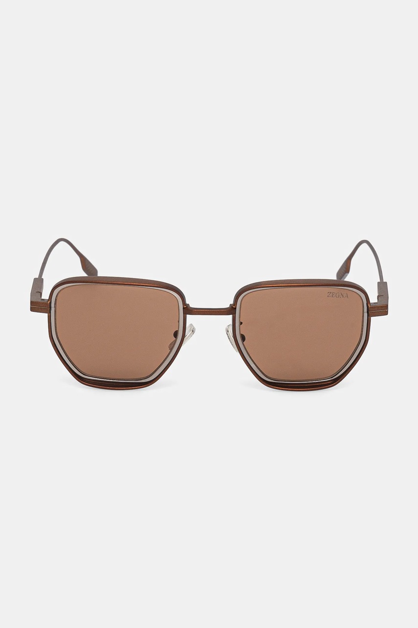 Γυαλιά ηλίου Zegna ανδρικά, χρώμα: καφέ, EZ0256_4938E φωτογραφία