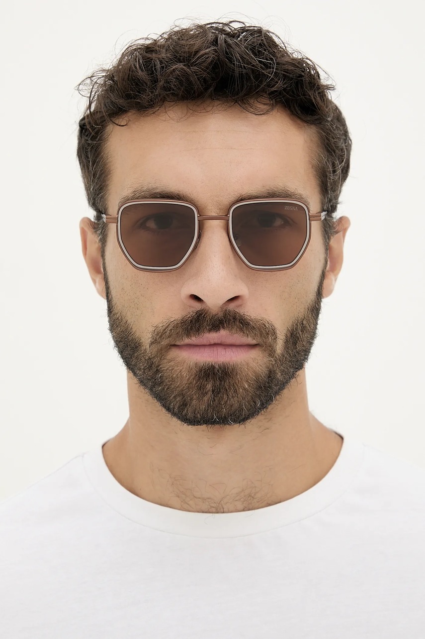 Γυαλιά ηλίου Zegna ανδρικά, χρώμα: καφέ, EZ0256_4938E φωτογραφία