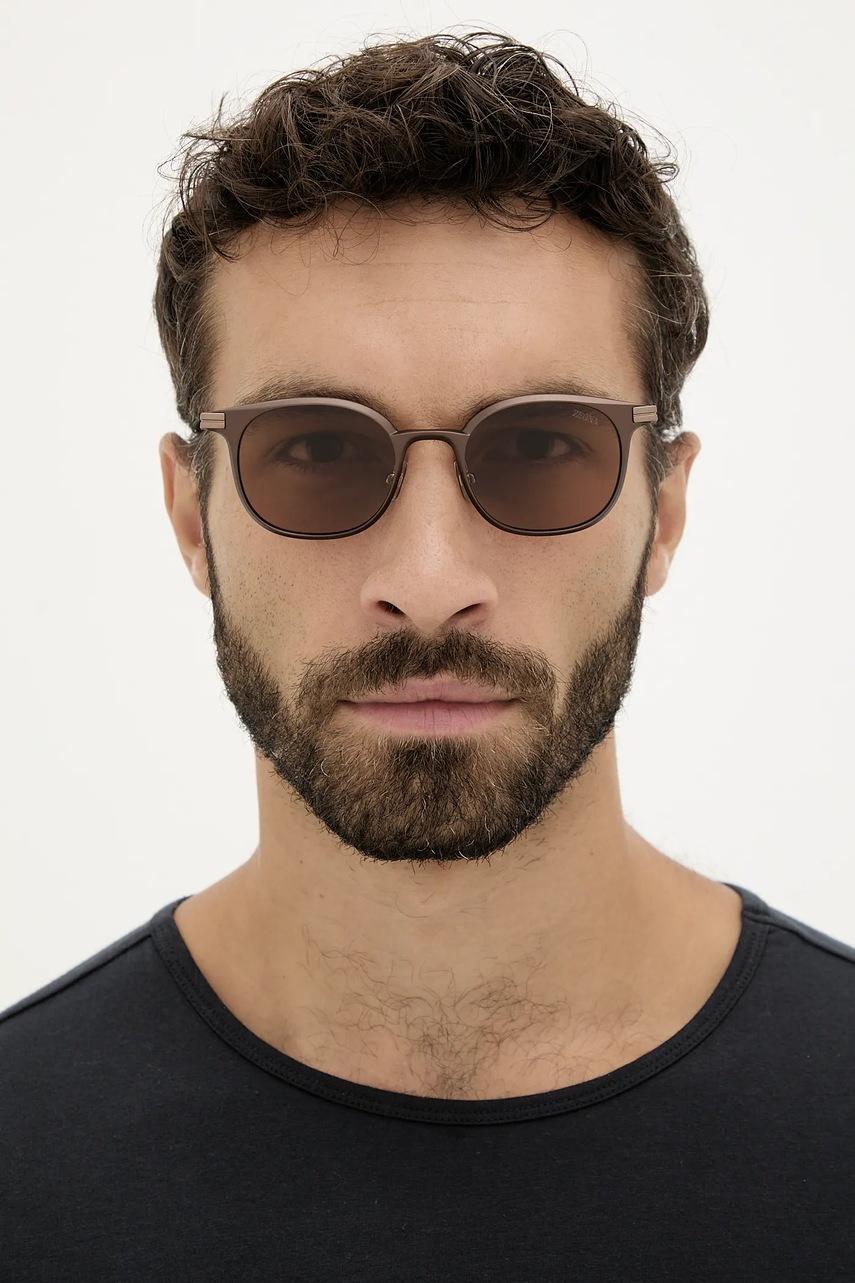 Γυαλιά ηλίου Zegna ανδρικά, χρώμα: καφέ, EZ0260_5037E φωτογραφία