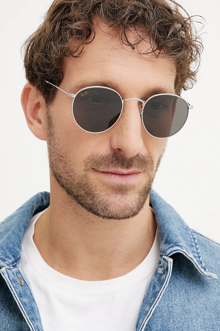 Ray-Ban ochelari de soare barbati, culoarea argintiu, 0RB3447 Ray-Ban ochelari de soare barbati, culoarea argintiu, 0RB3447