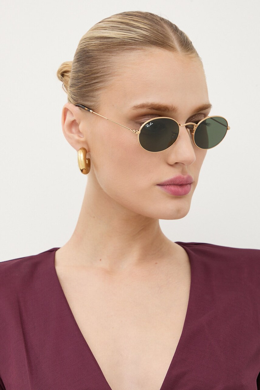 Ray-Ban ochelari de soare OVAL culoarea auriu, 0RB3547N
