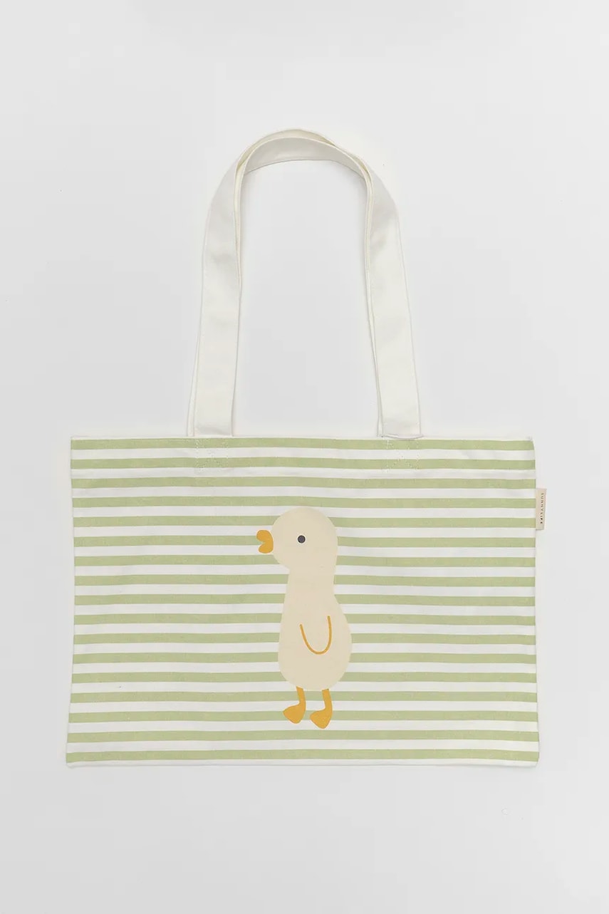 SunnyLife geantă de plajă Duck Sage Stripe culoarea verde