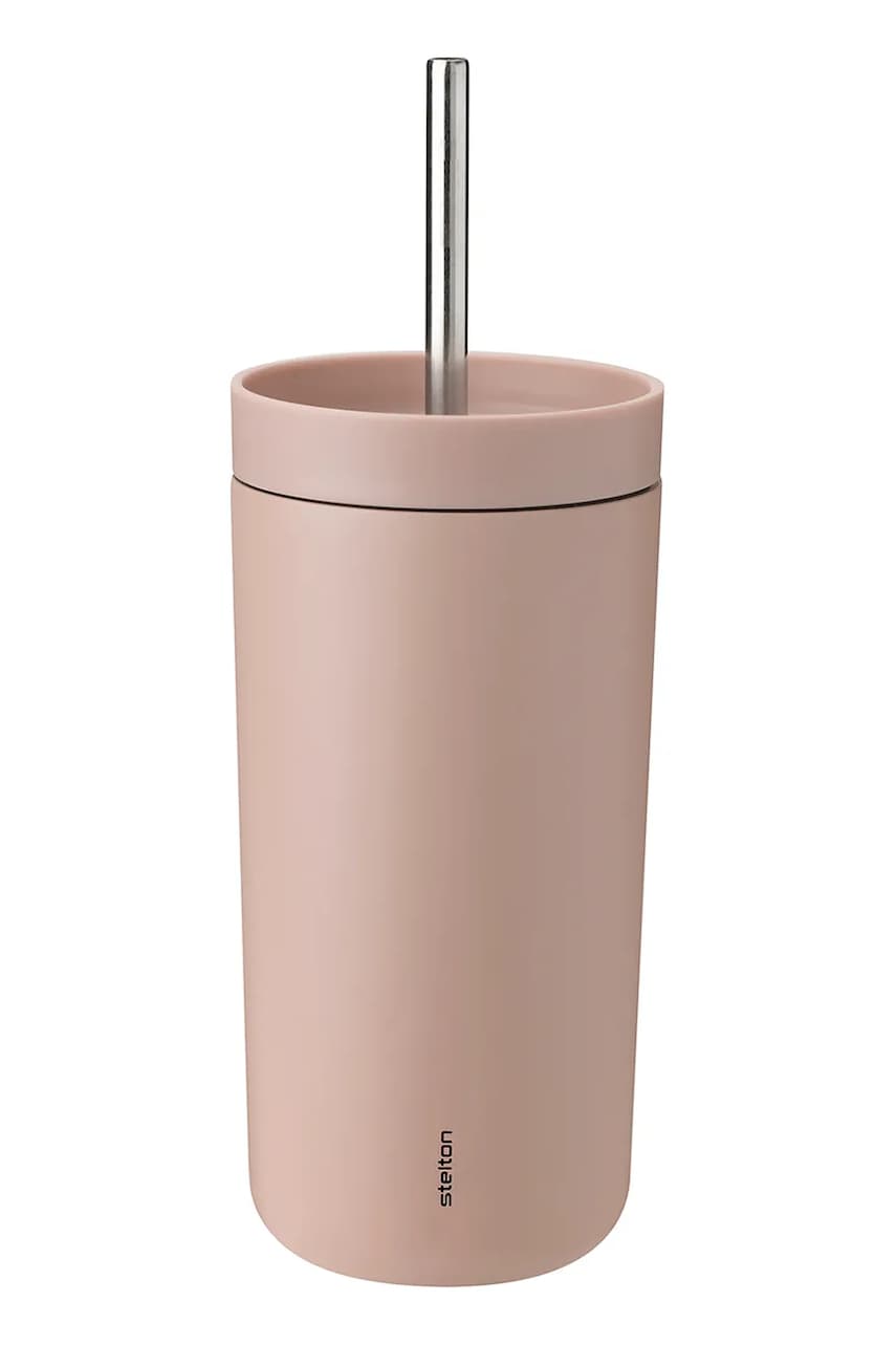 Levně Termohrnek s brčkem Stelton To Go Sip 400 ml růžová barva