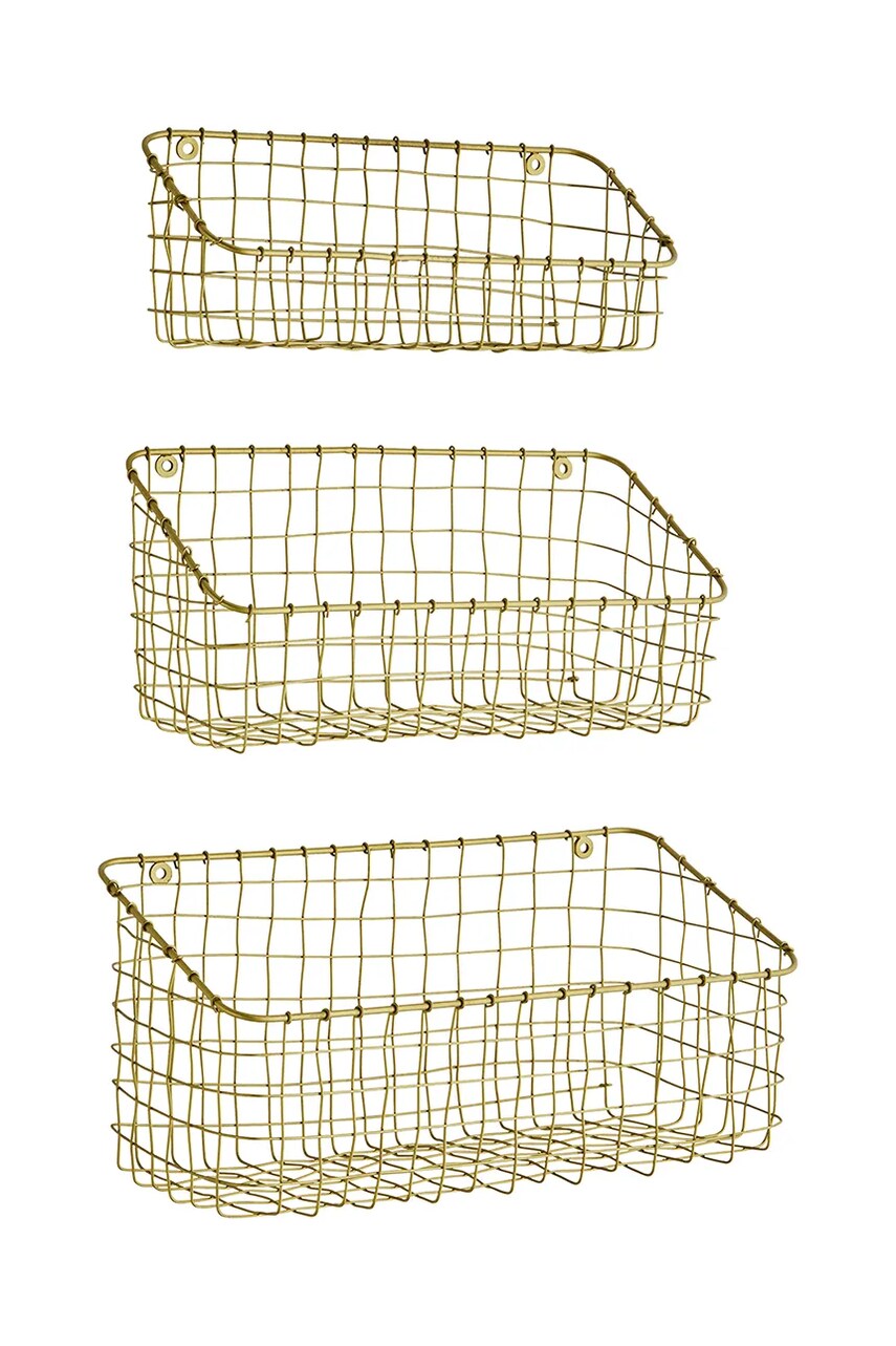 Levně Nástěnný úložný koš Madam Stoltz 3-pack žlutá barva