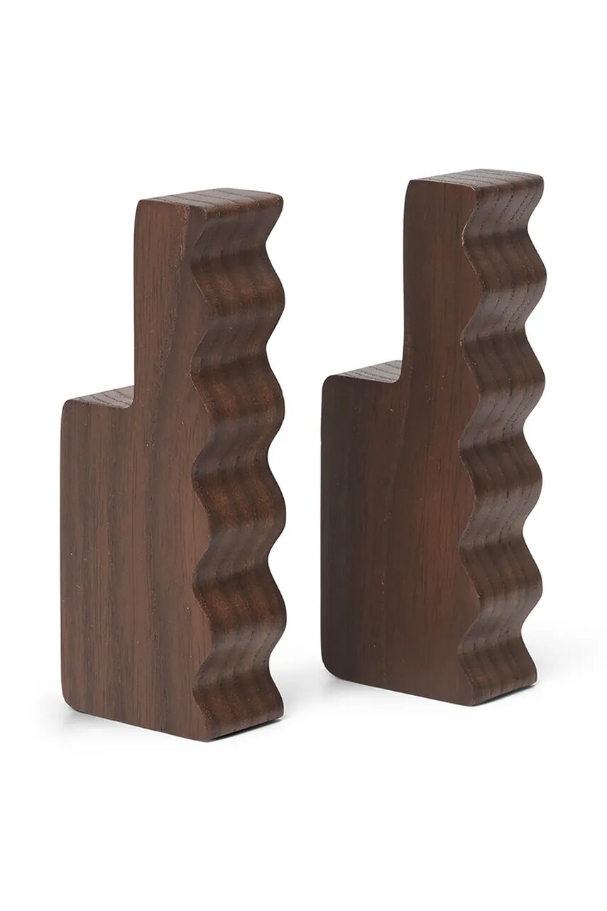 Levně Nástěnný věšák ferm LIVING Unda 2-pack hnědá barva