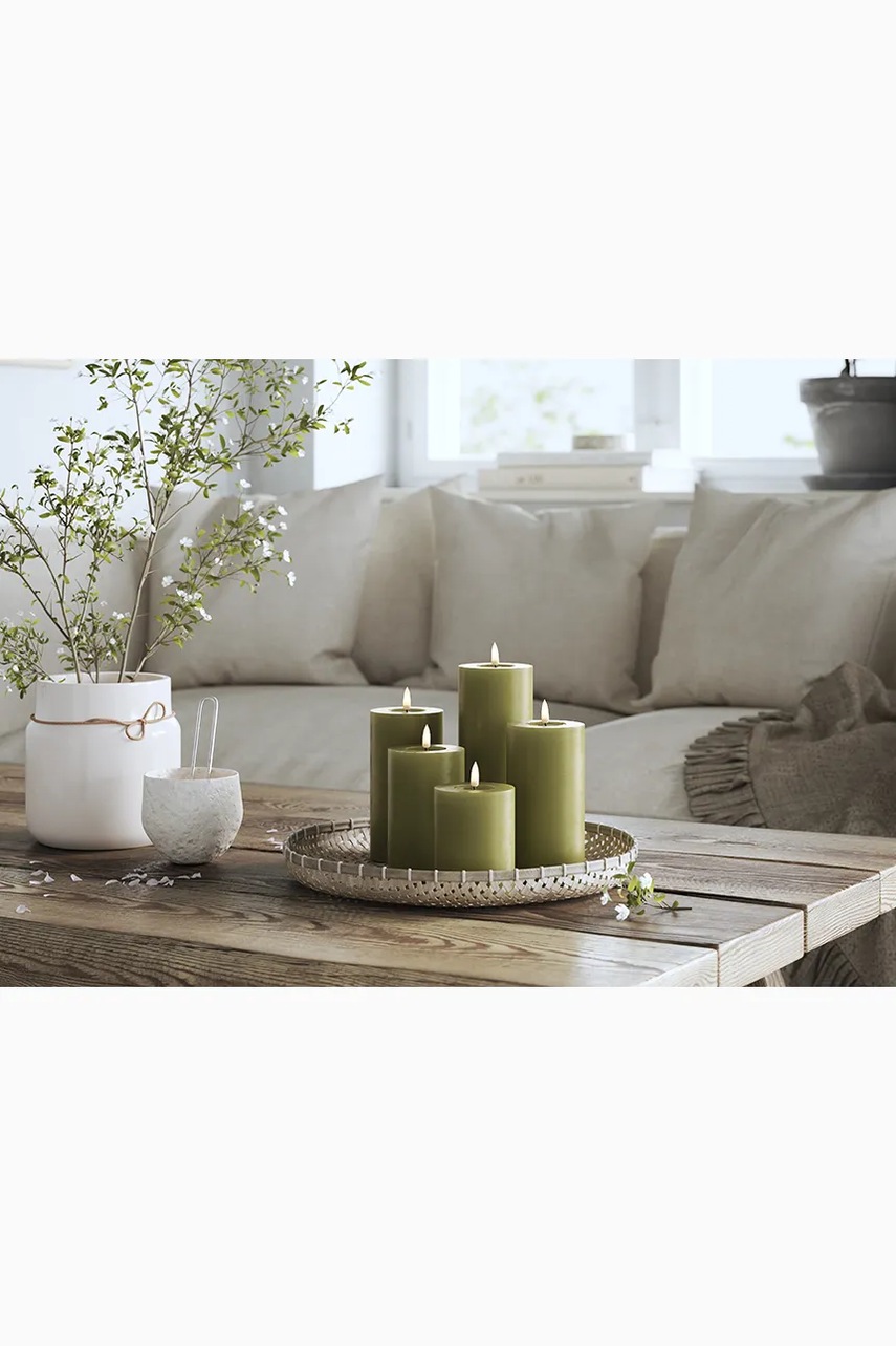 Κερί led Deluxe Homeart Oliven Gronne Bloklys 10 x 15 cm φωτογραφία