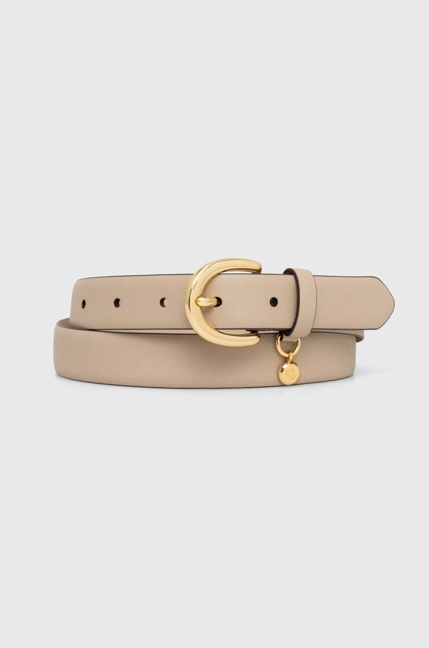 Levně Kožený pásek Lauren Ralph Lauren dámský, béžová barva, 412802952