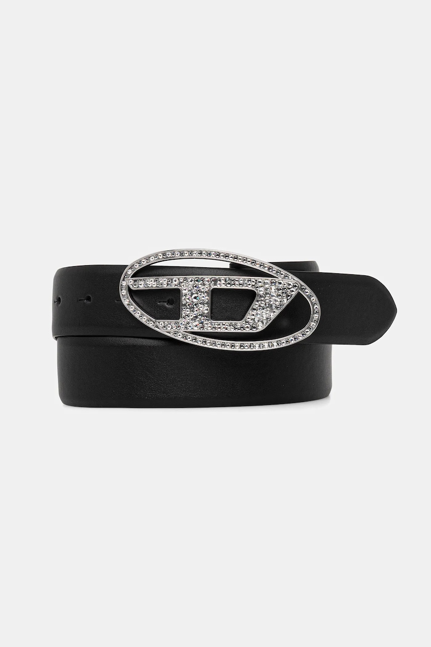 Diesel curea de piele OVAL D LOGO B-1DR STRASS culoarea negru, X09611.P6364