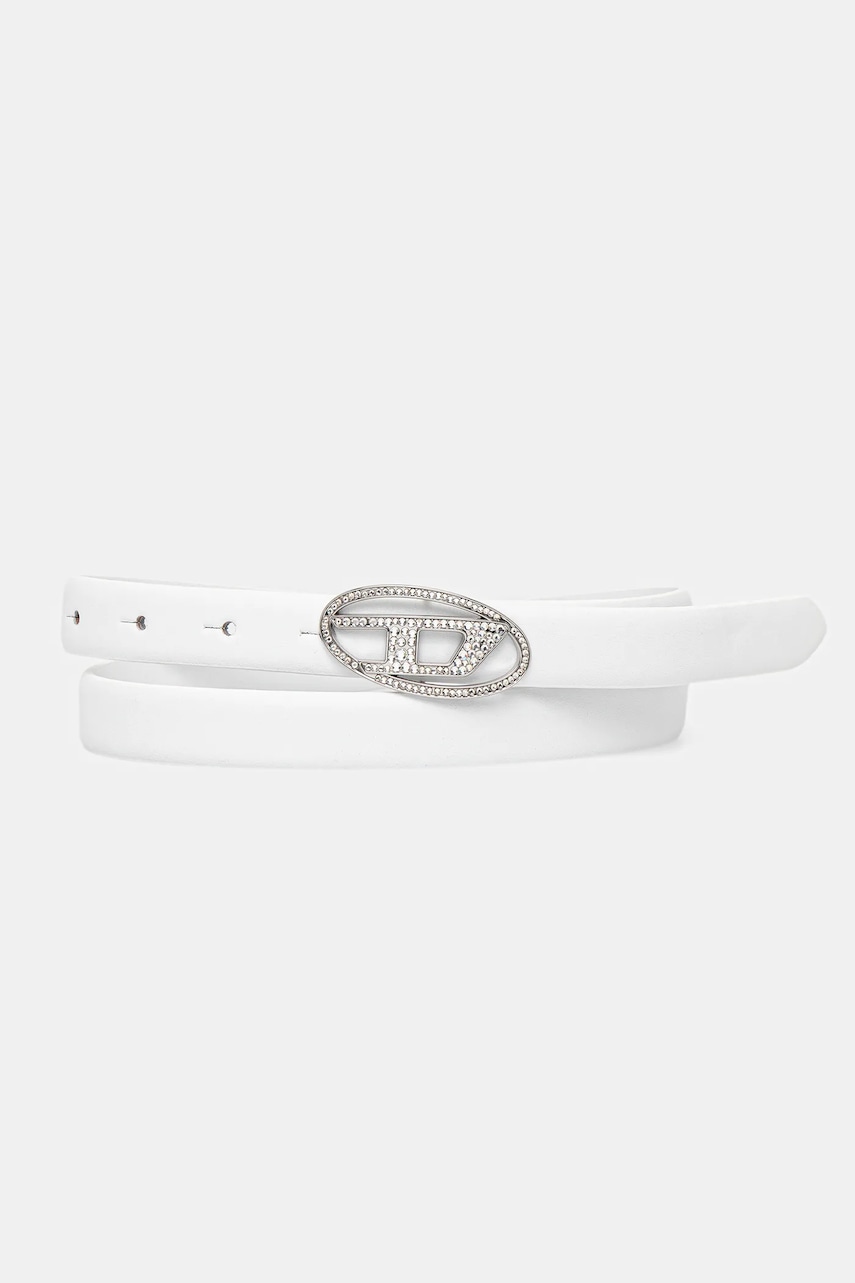 Diesel curea de piele OVAL D LOGO B-1DR STRASS 20 culoarea alb, X09972.P6364