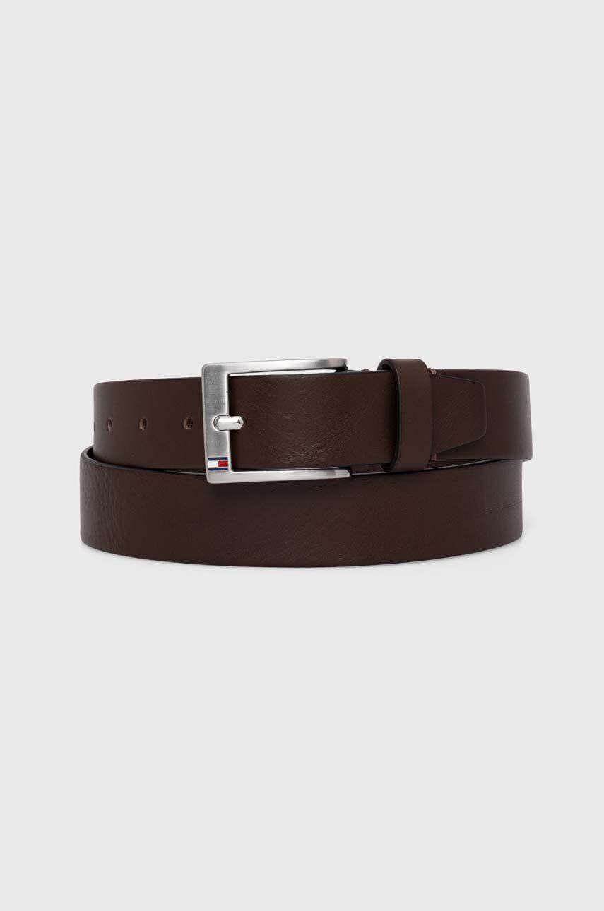 Levně Kožený pásek Tommy Hilfiger pánský, hnědá barva, AM0AM08363