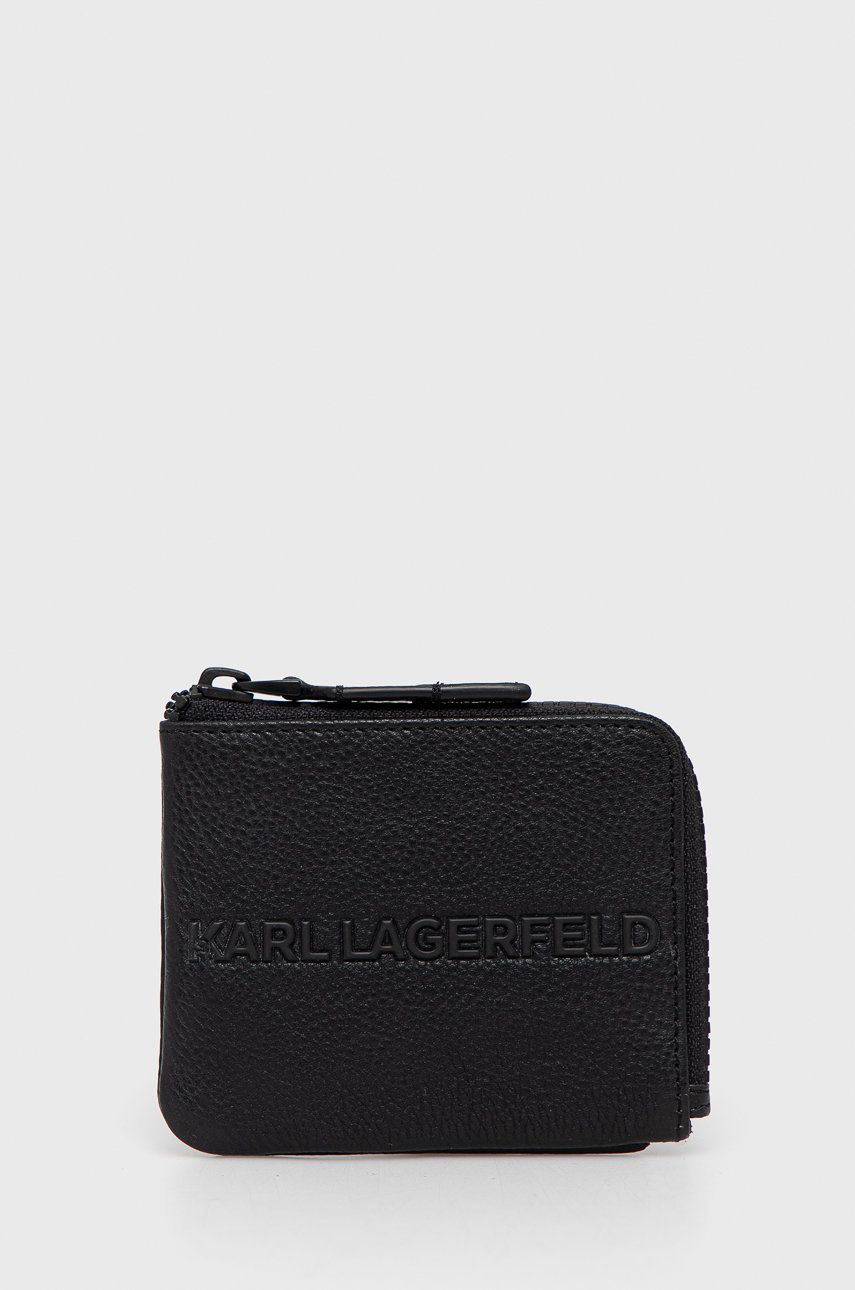 Kožená peněženka Karl Lagerfeld černá barva - černá -  100% Přírodní kůže