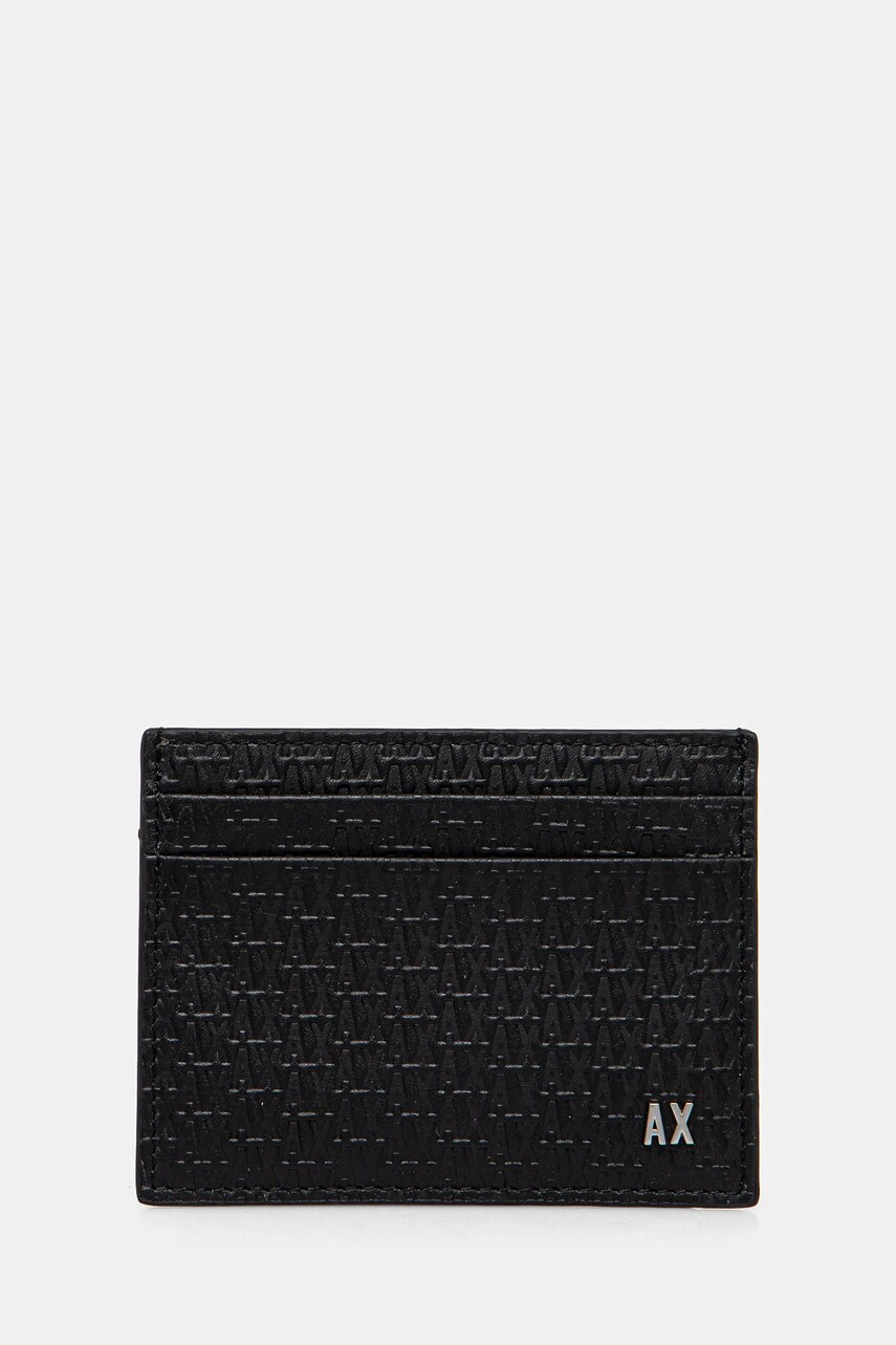 Levně Kožené pouzdro na karty Armani Exchange černá barva, 958053 4R847