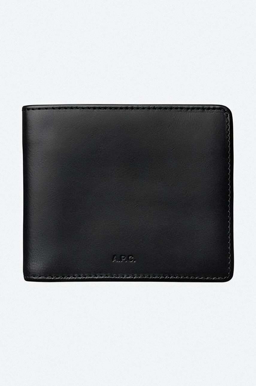A.P.C. portofel de piele culoarea negru PXAWV.H63153-BLACK