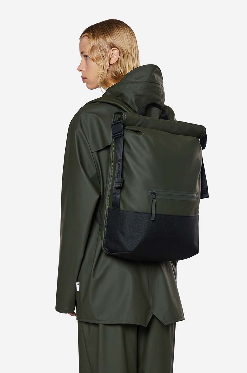 

Рюкзак Rains 13760 Trail Rolltop Backpack цвет зелёный большой однотонный 13760-GREEN.