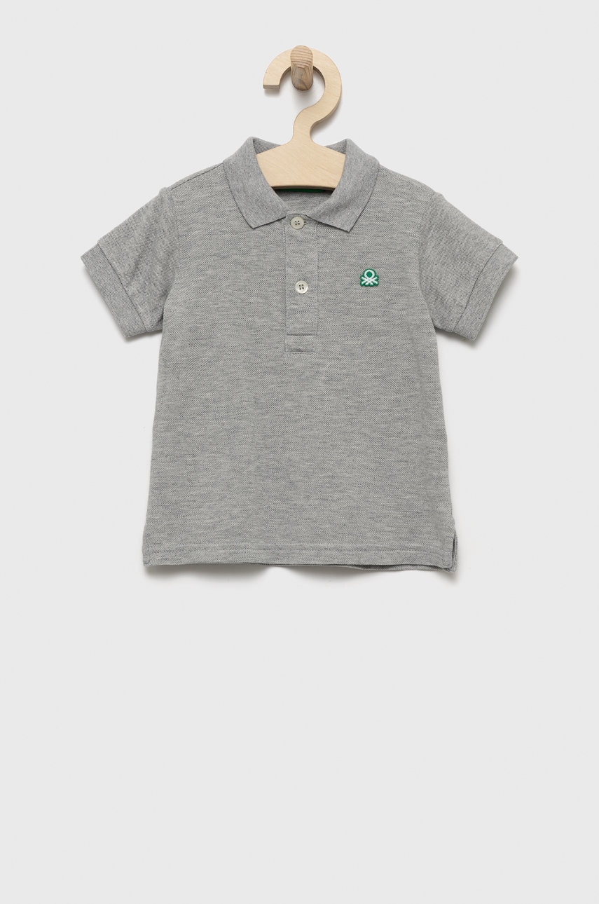 United Colors of Benetton tricouri polo din bumbac pentru copii culoarea gri, neted