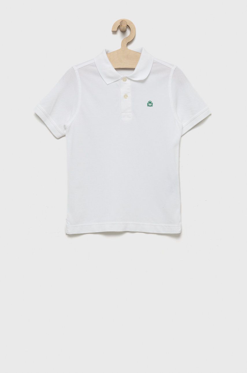 United Colors of Benetton tricouri polo din bumbac pentru copii culoarea alb, neted