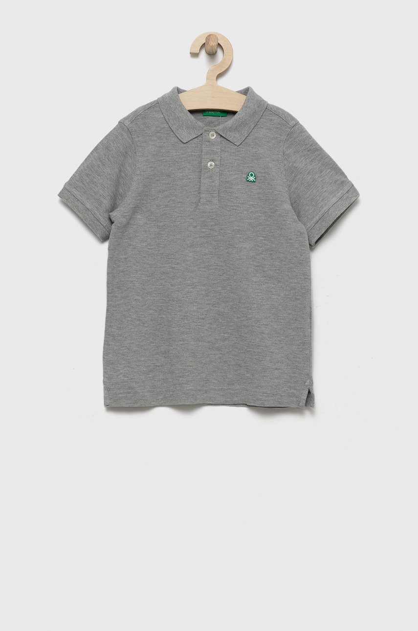 United Colors of Benetton tricouri polo din bumbac pentru copii culoarea gri, neted