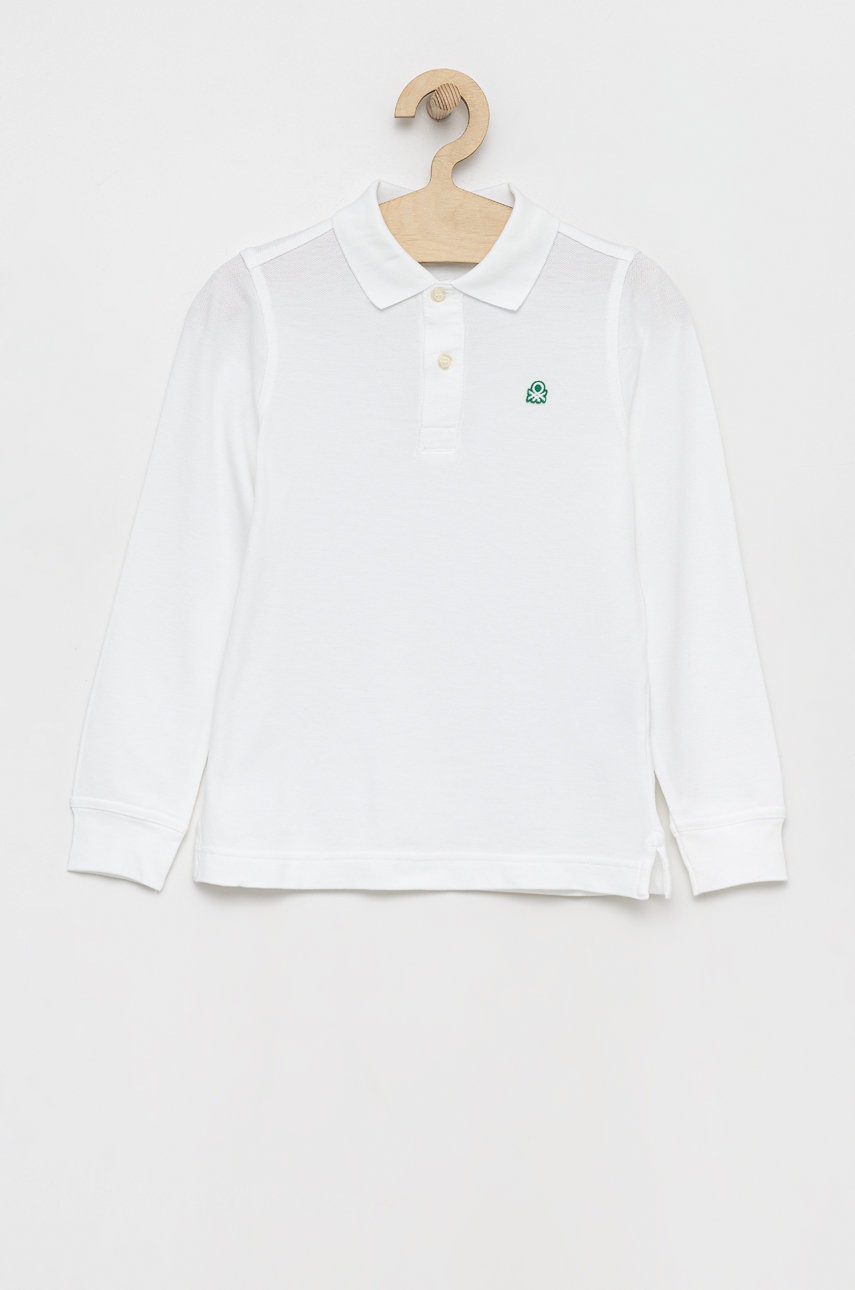 

Хлопковый детский лонгслив United Colors of Benetton цвет белый однотонный