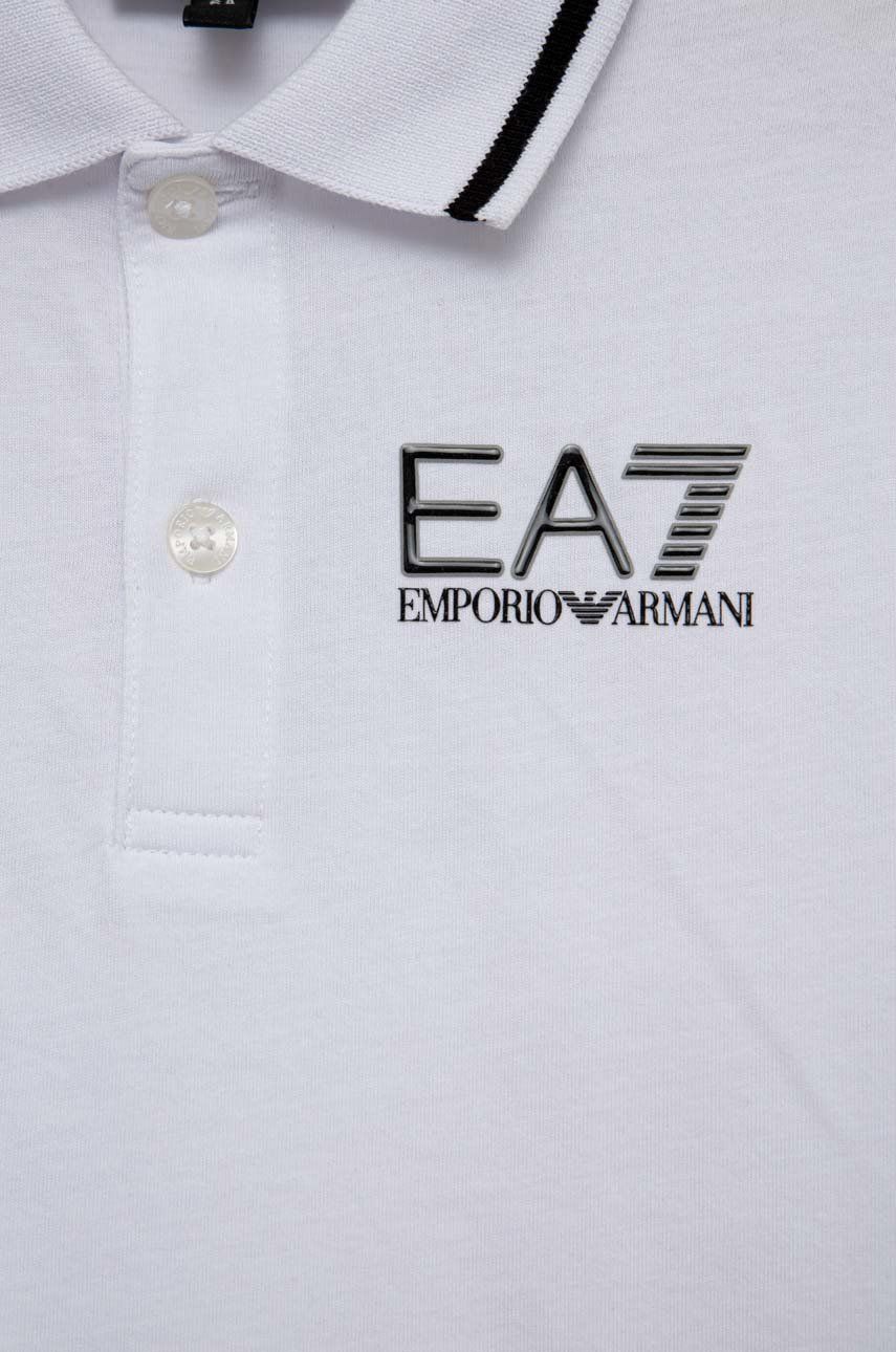 EA7 Emporio Armani Tricouri Polo Din Bumbac Pentru Copii Culoarea Alb, Neted
