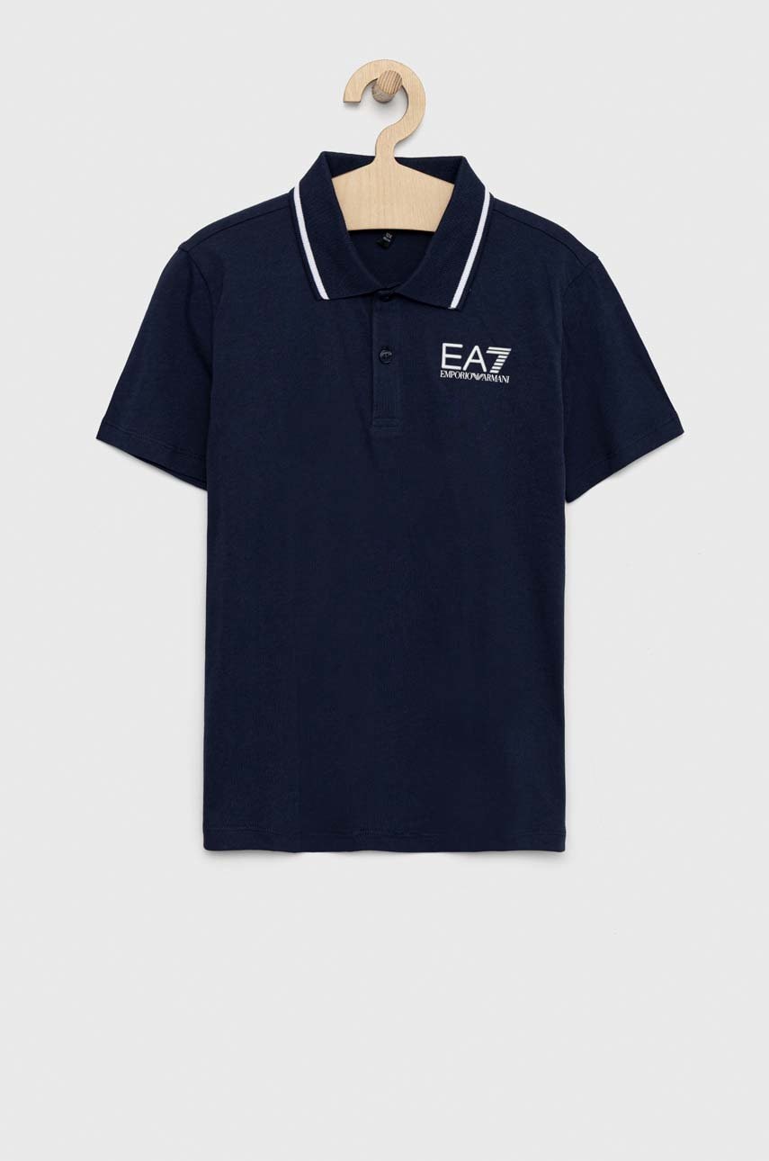 EA7 Emporio Armani tricouri polo din bumbac pentru copii culoarea albastru marin, neted