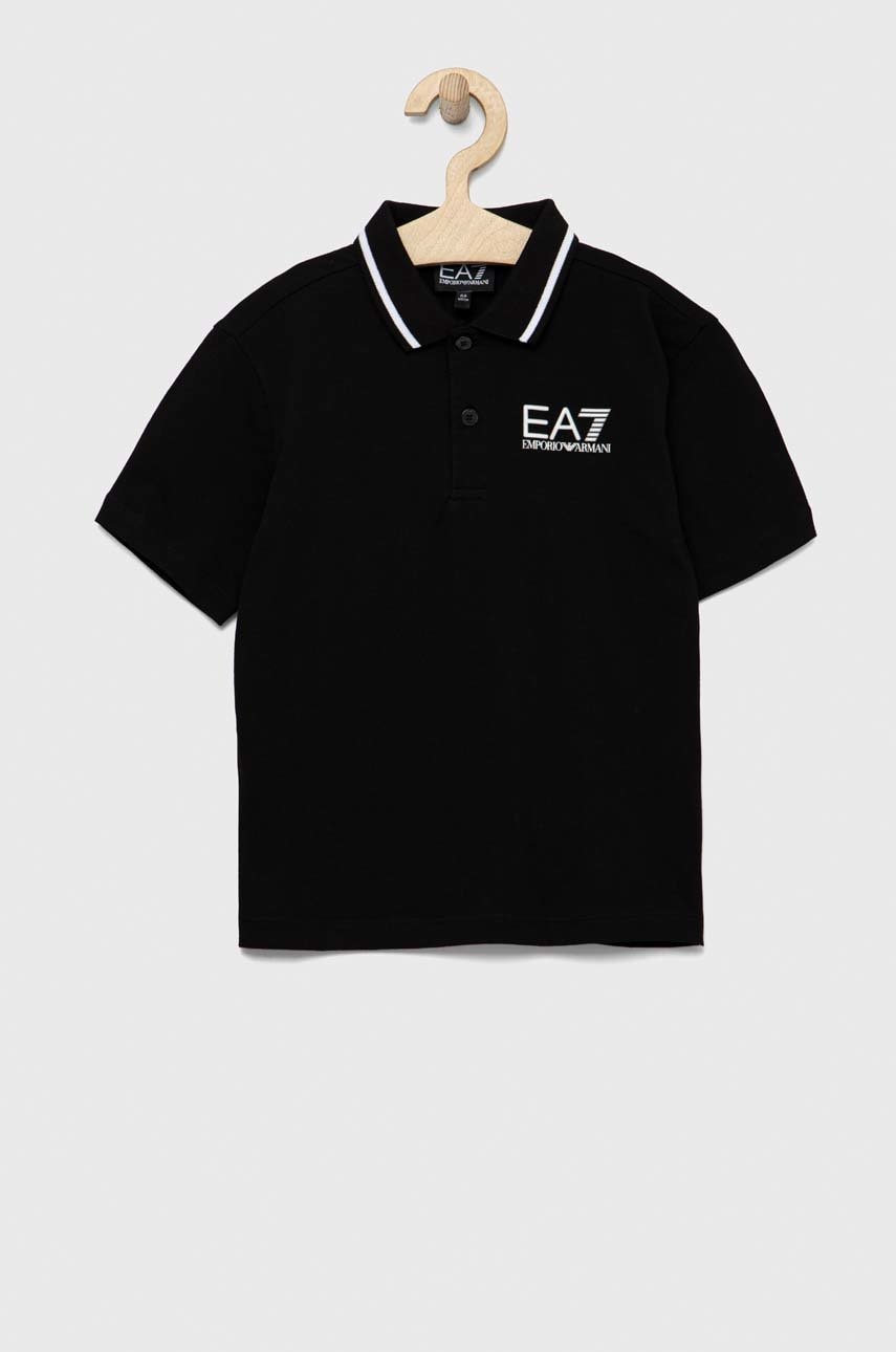 EA7 Emporio Armani tricouri polo din bumbac pentru copii culoarea negru, neted