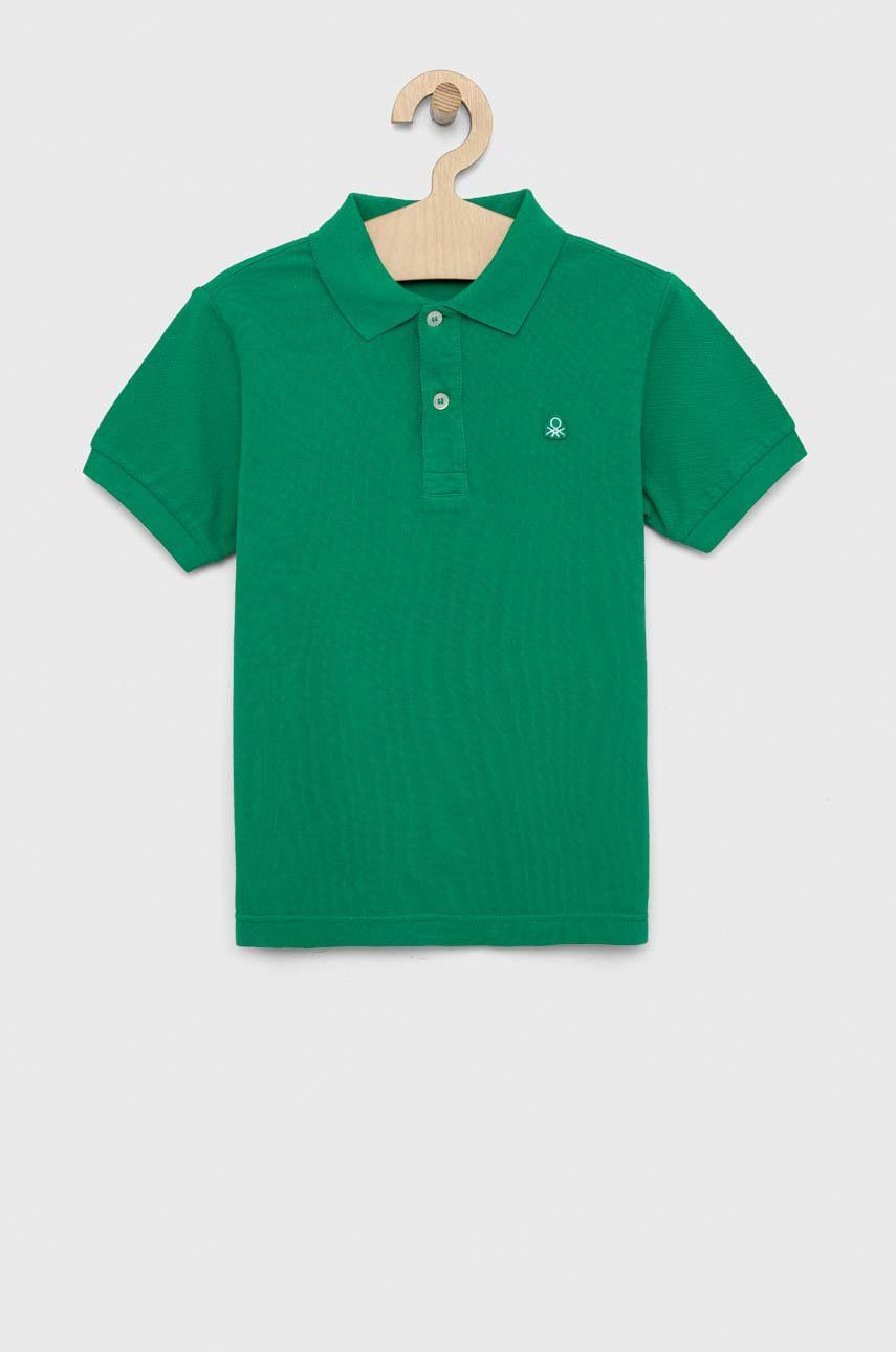 United Colors of Benetton tricouri polo din bumbac pentru copii culoarea verde, neted