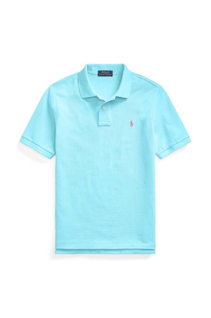 

Детское хлопковое поло Polo Ralph Lauren цвет бирюзовый однотонный