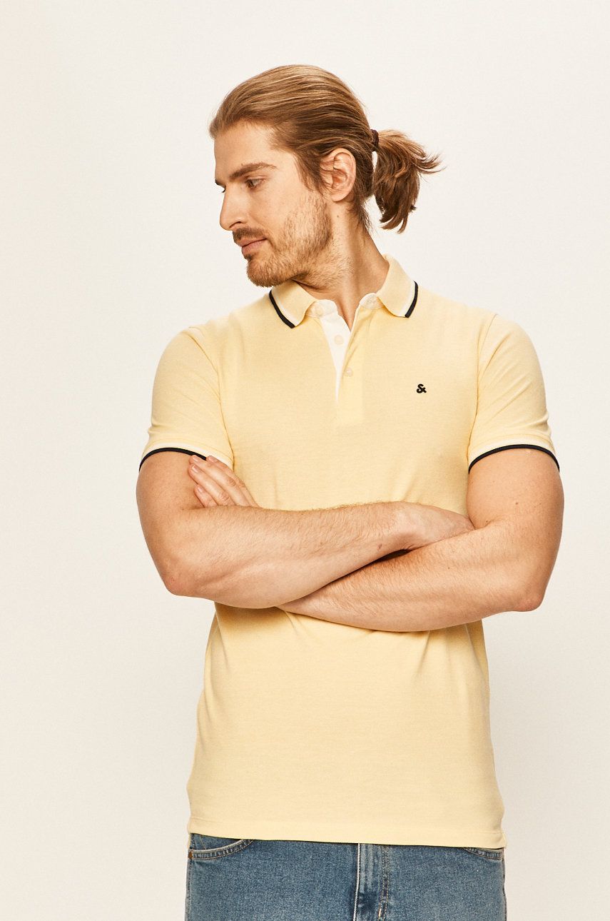 Jack & Jones Tricou Polo culoarea galben, material neted answear imagine noua