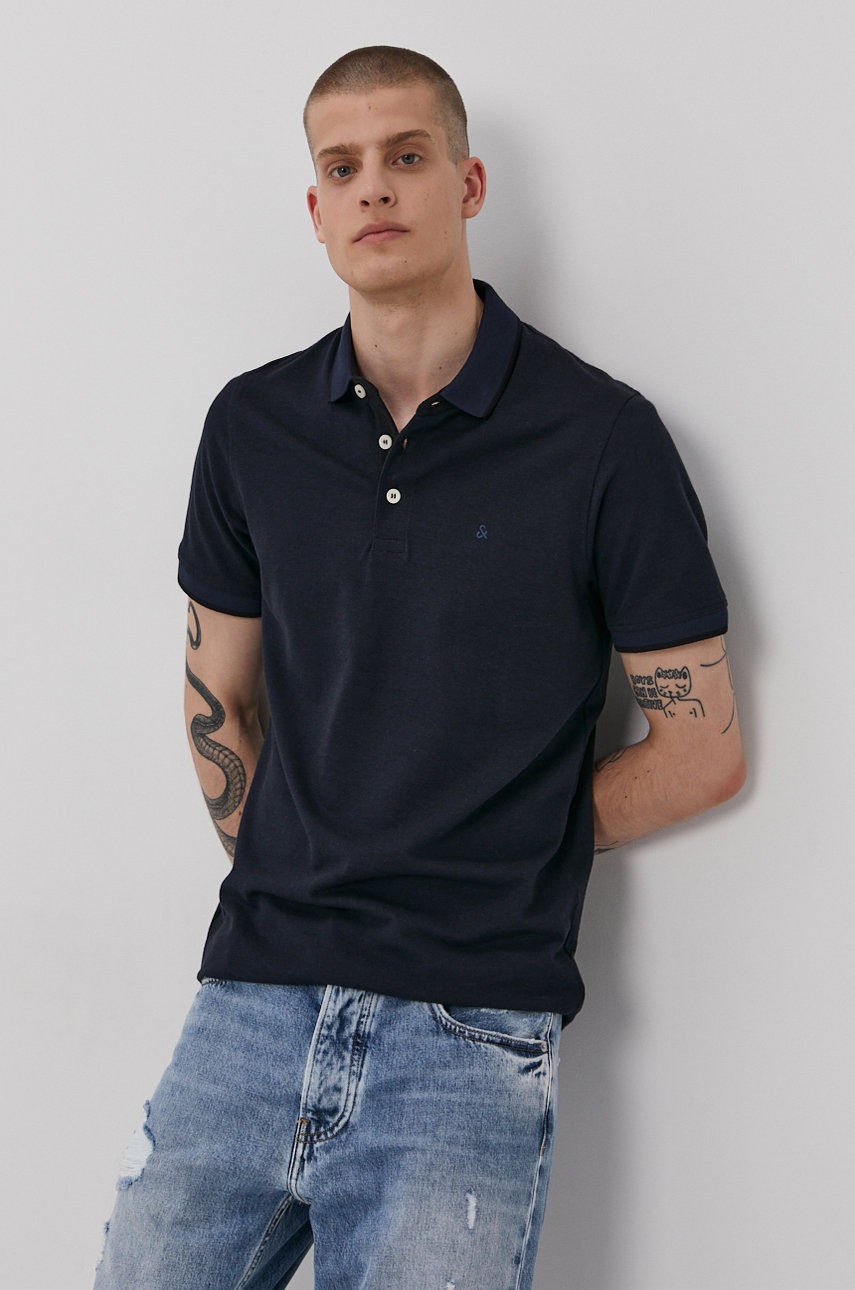 

Тениска с яка Jack & Jones в тъмносиньо с изчистен дизайн, Тъмносин